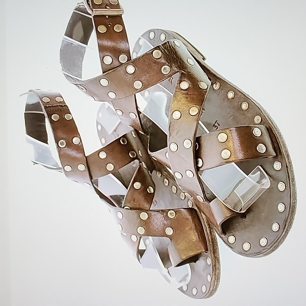 Brador Alma Italian Leather Dark Brown Studded Sandals Size 38eur Size 7 1/2-8